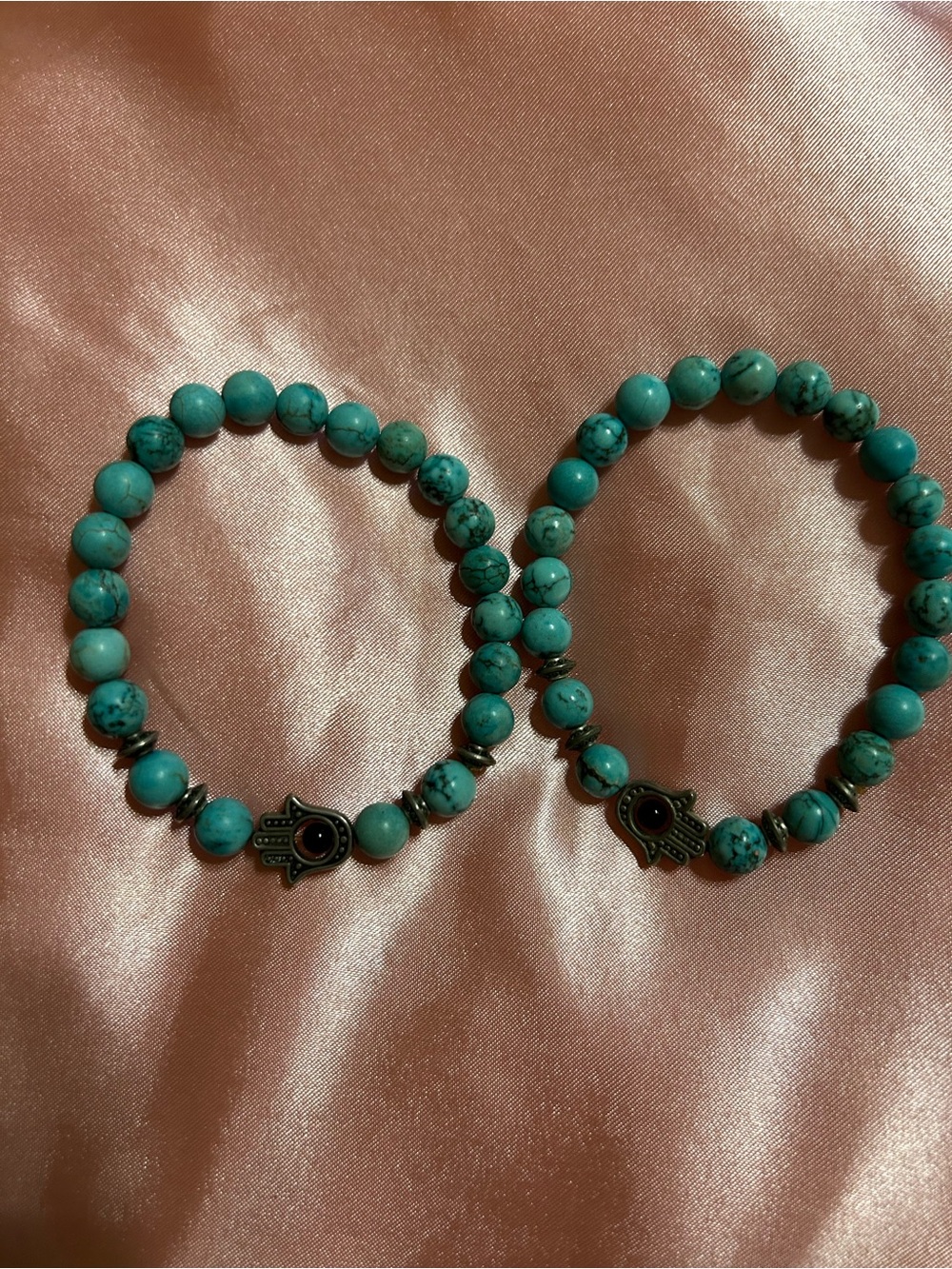 Turquoise Beaded Hamsa Stretch Bracelet - Women Jewelry